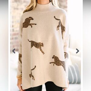 Entro On The Prowl Mock Neck Sweater Cheetah Print